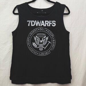 Whosits & Whatsits 7 Dwarfs Ramones Mash-up Sleeveless Pocket Tank Women L Black